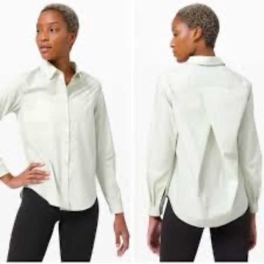 Lululemon Full Day Ahead Shirt Light Green Cotton Blend Button Front Size 8
